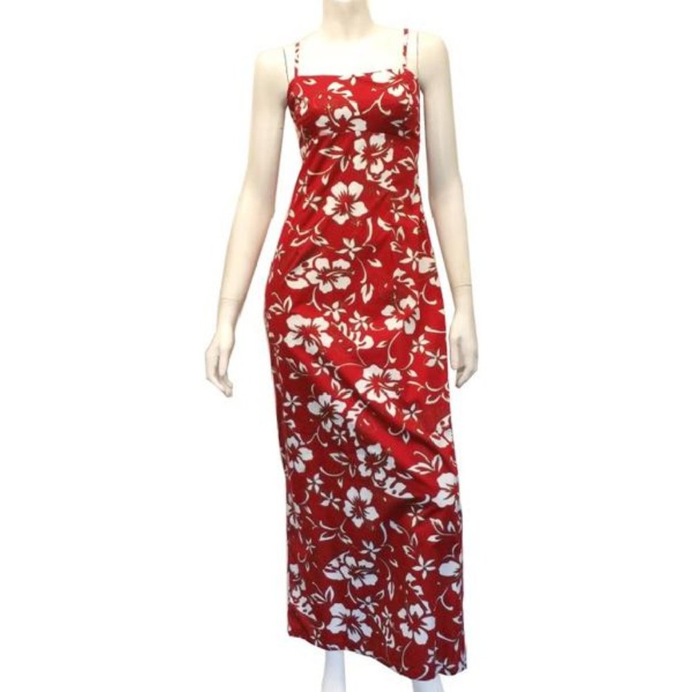 Women’s Vintage Hawaiian Authentic Hilo Hattie RED HIBISCUS Maxi DRESS sz 14